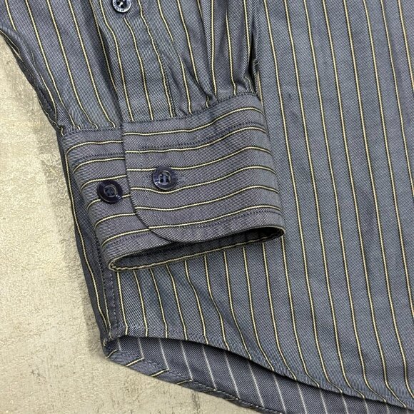 Mirto Dress Shirt Striped Blue/Yellow Made in Spain 100% Cotton 43 17 XL - Picture 3 of 9